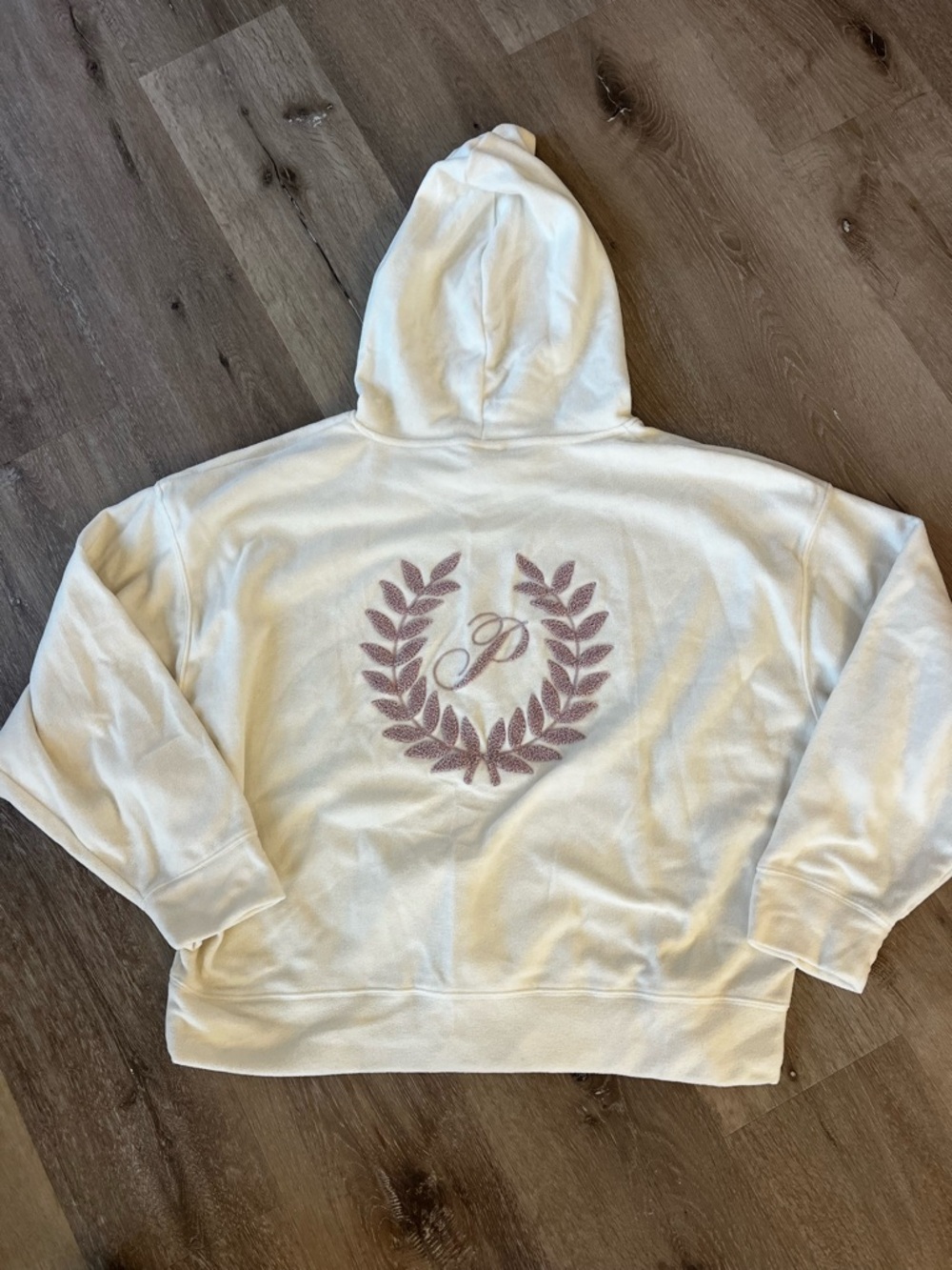 Victoria’s Secret Ivory Hoodie with Pink Laurel Wreath Monogram